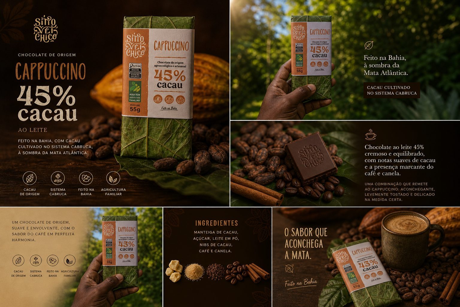 Chocolate Artesanal 45% Cacau Ao Leite –  Cappuccino | Barra 55g