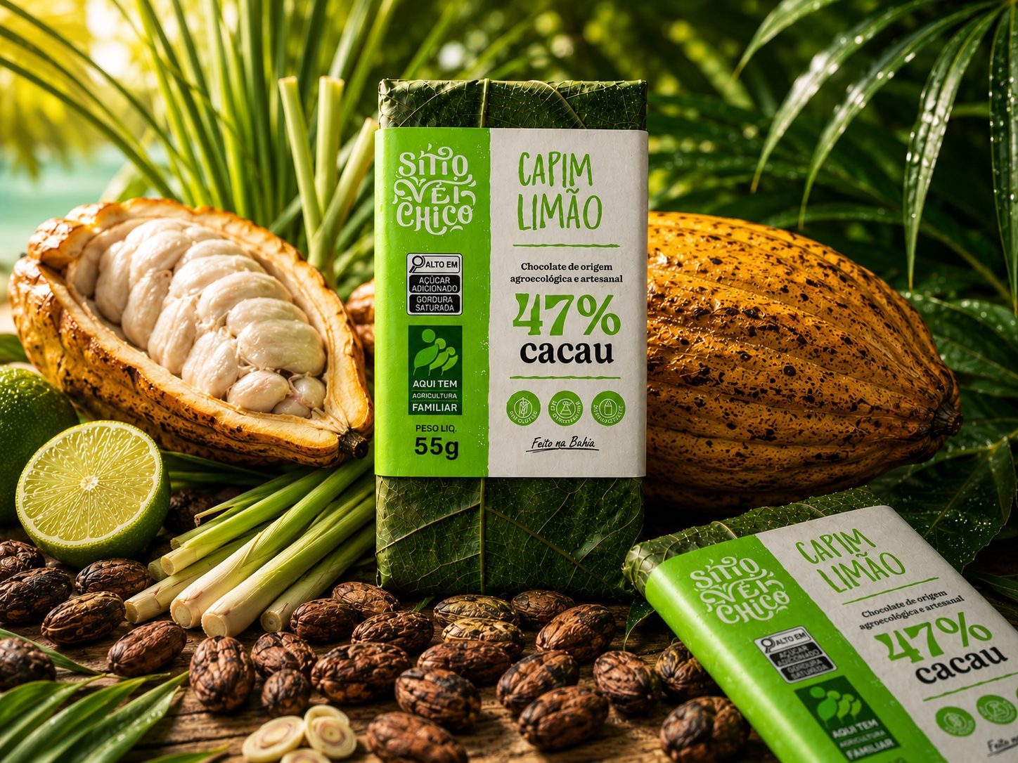 Chocolate Artesanal 47% Ao Leite – com Capim Limão | Barra 55g