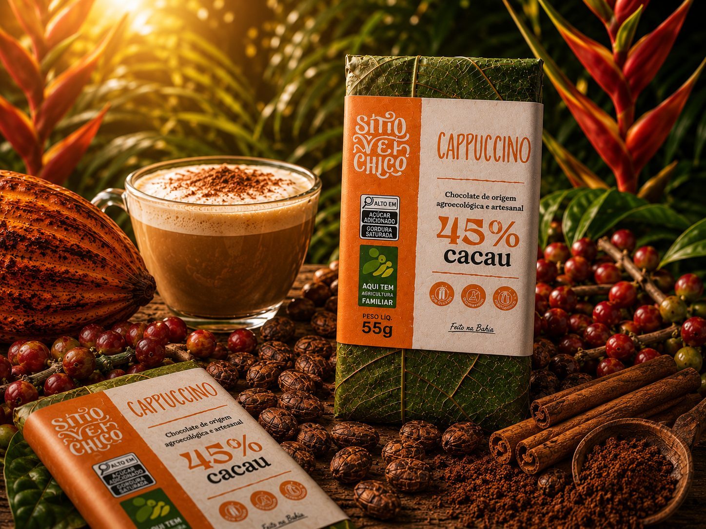 Chocolate Artesanal 45% Cacau Ao Leite –  Cappuccino | Barra 55g
